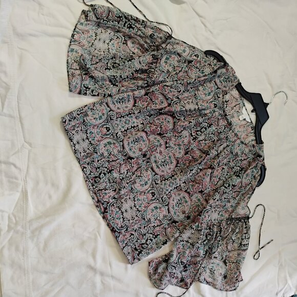 Charming Charlie Romantic Y2K Chiffon Paisley Boho Blouse – Cold Shoulder Bell S - Picture 5 of 8